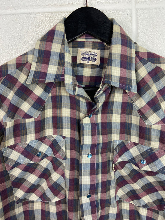 Y2K Levi's Purple/Blue Plaid Pearlsnap Shirt Sz S/M