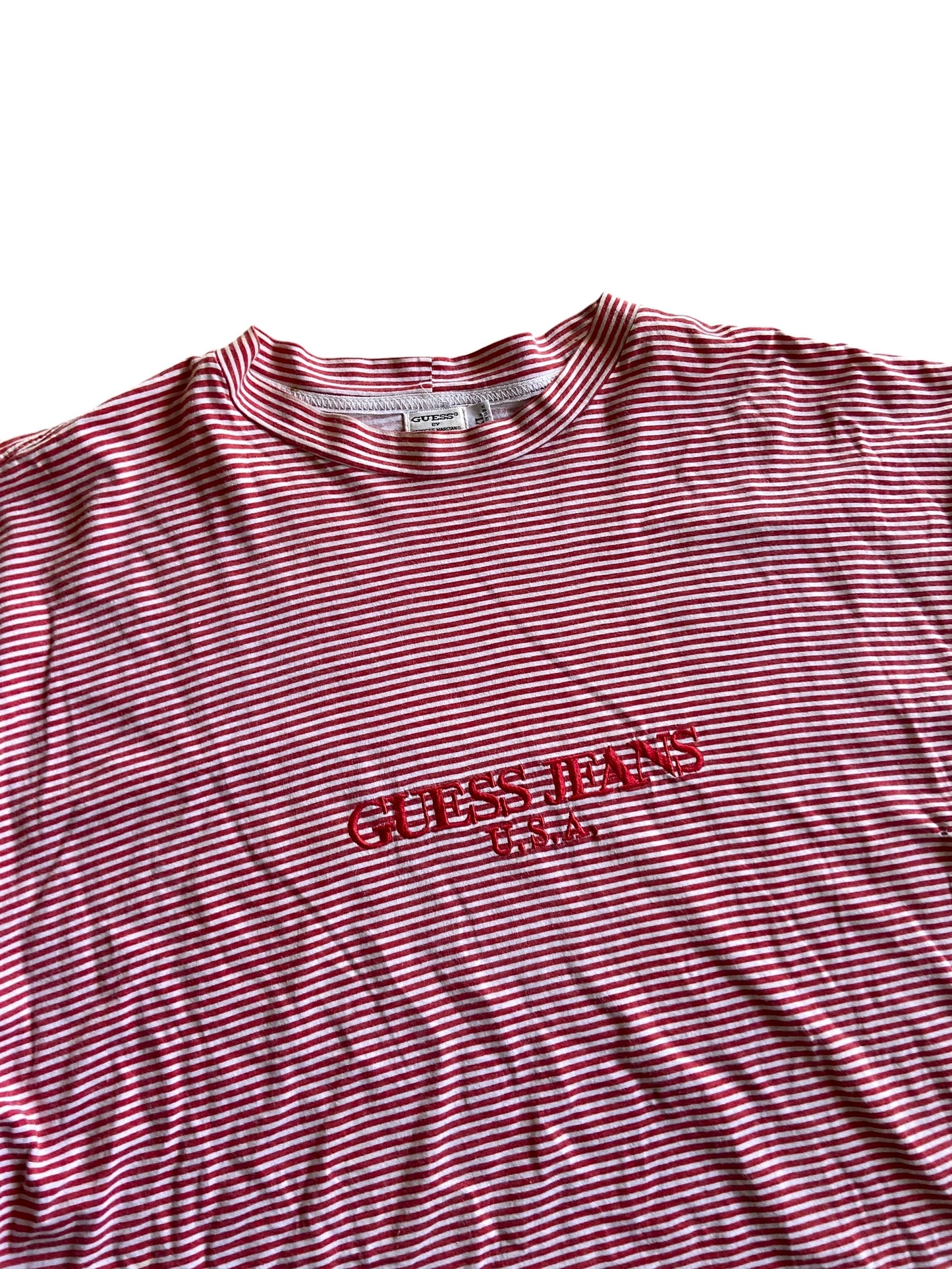 VTG Guess Jeans Red Stripe Tee Sz XL/2XL