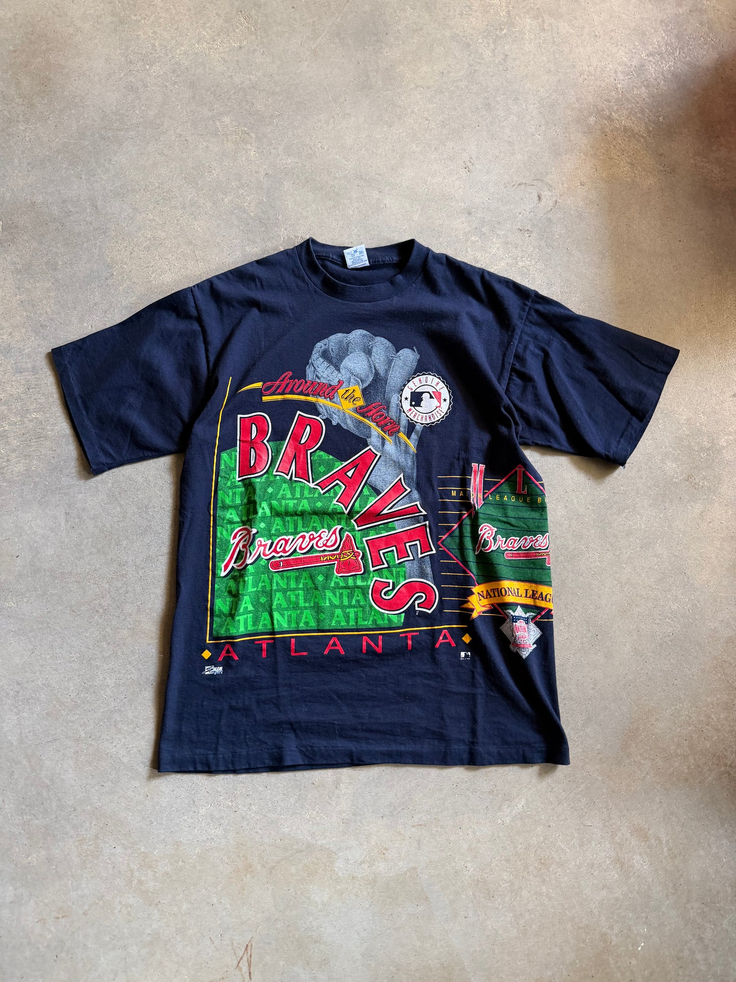 VTG Atlanta Braves Salem All Over Print Tee Sz XL