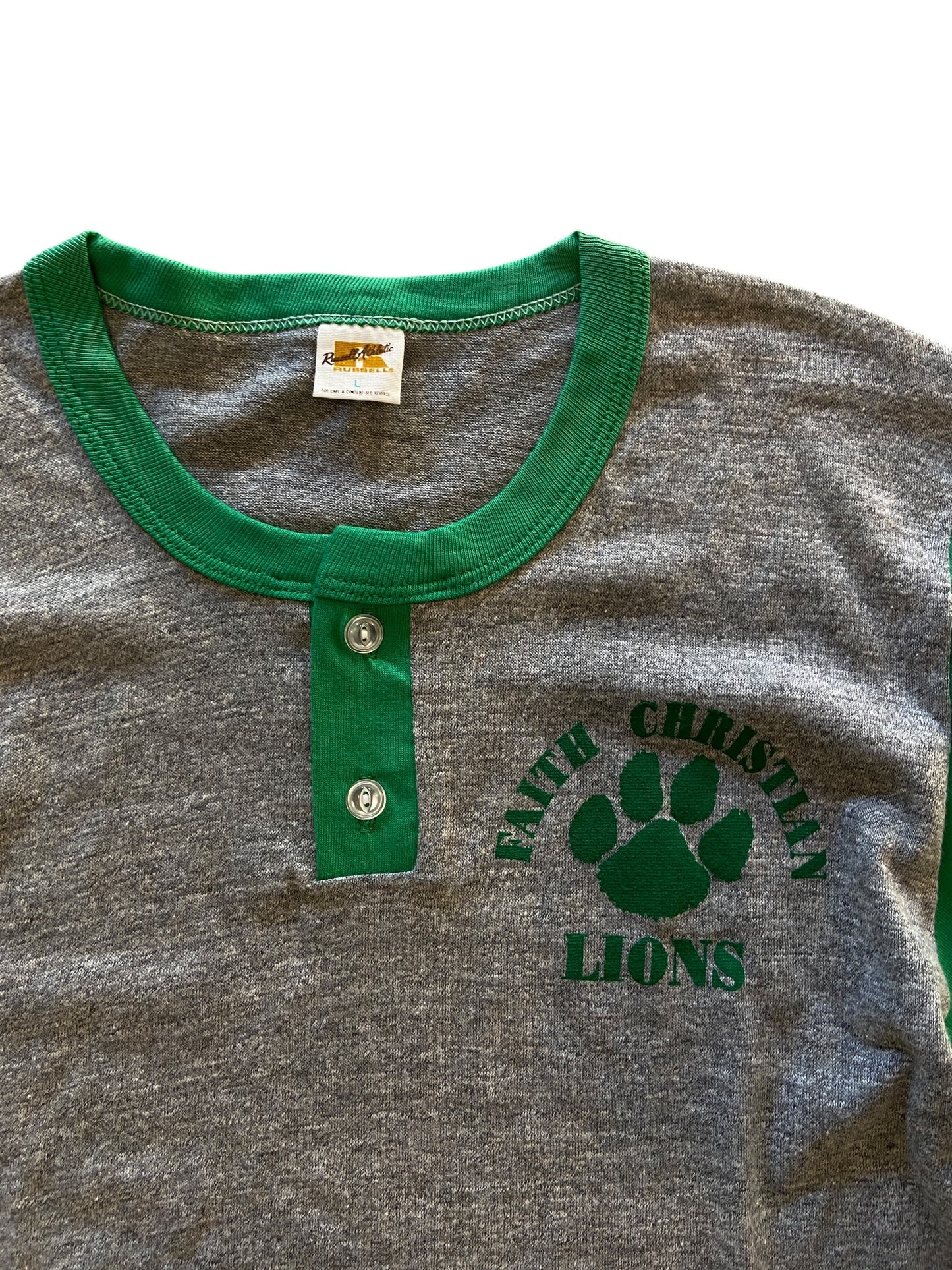 VTG Cropped School S/S Henley Tee Sz Wmns L