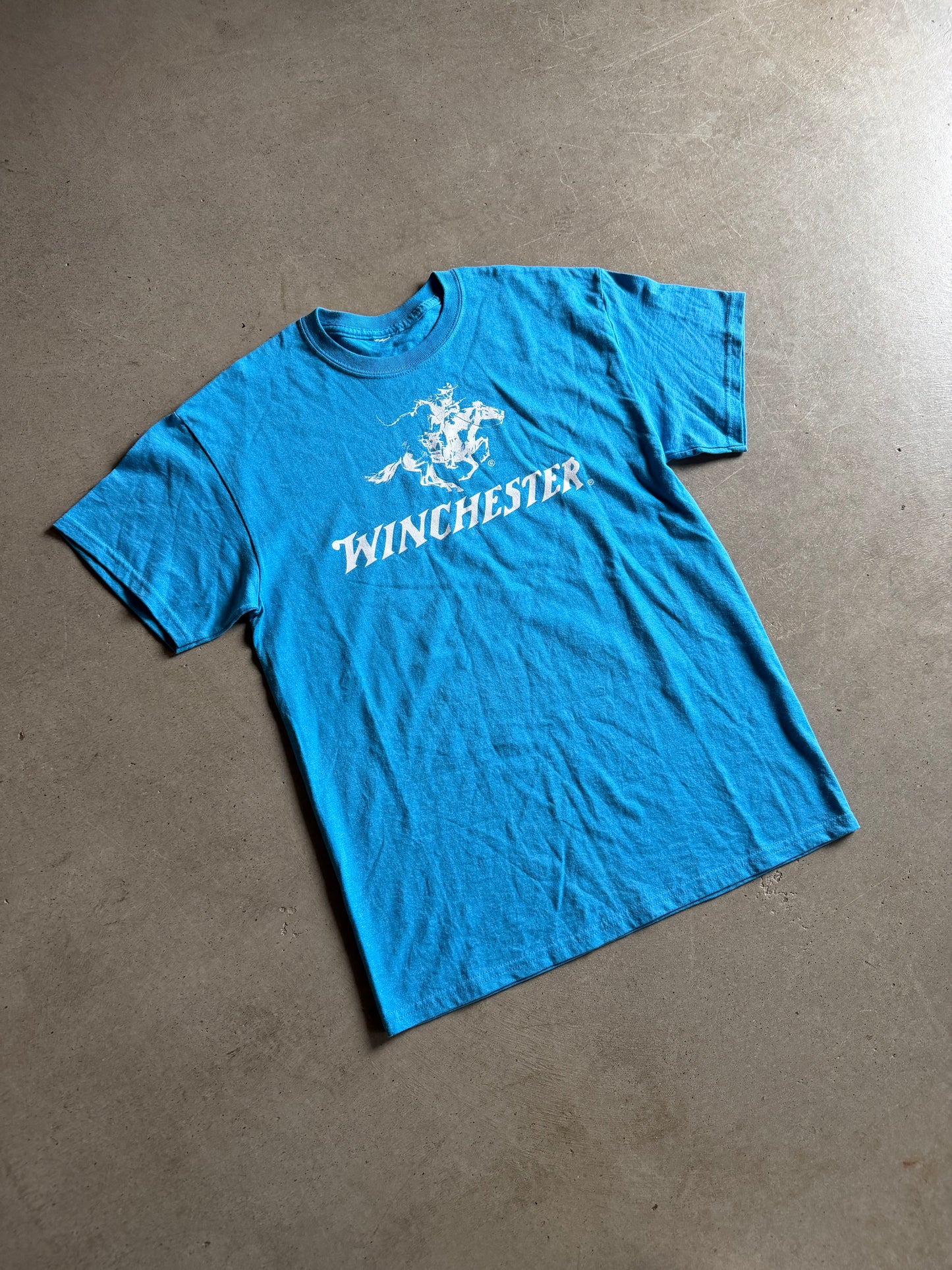 VTG Winchester Blue Cowboy Tee Sz M