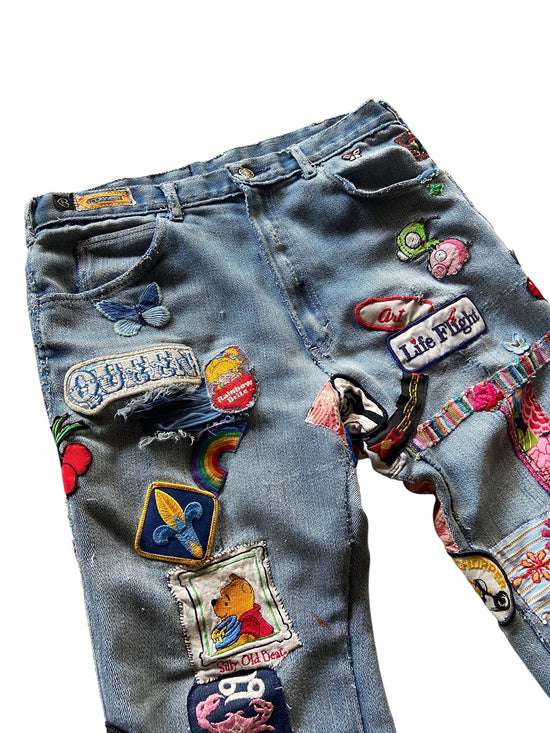 Reworked Hippie Patchwork Denim Flares Sz 30x28