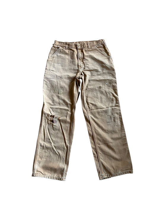 Preowned Thrashed Carhartt Canvas Carpenter Pants Sz 34x32