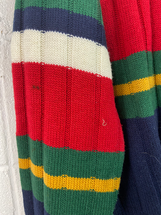 VTG Multicolor Striped Today's News Knit Sweater Sz L