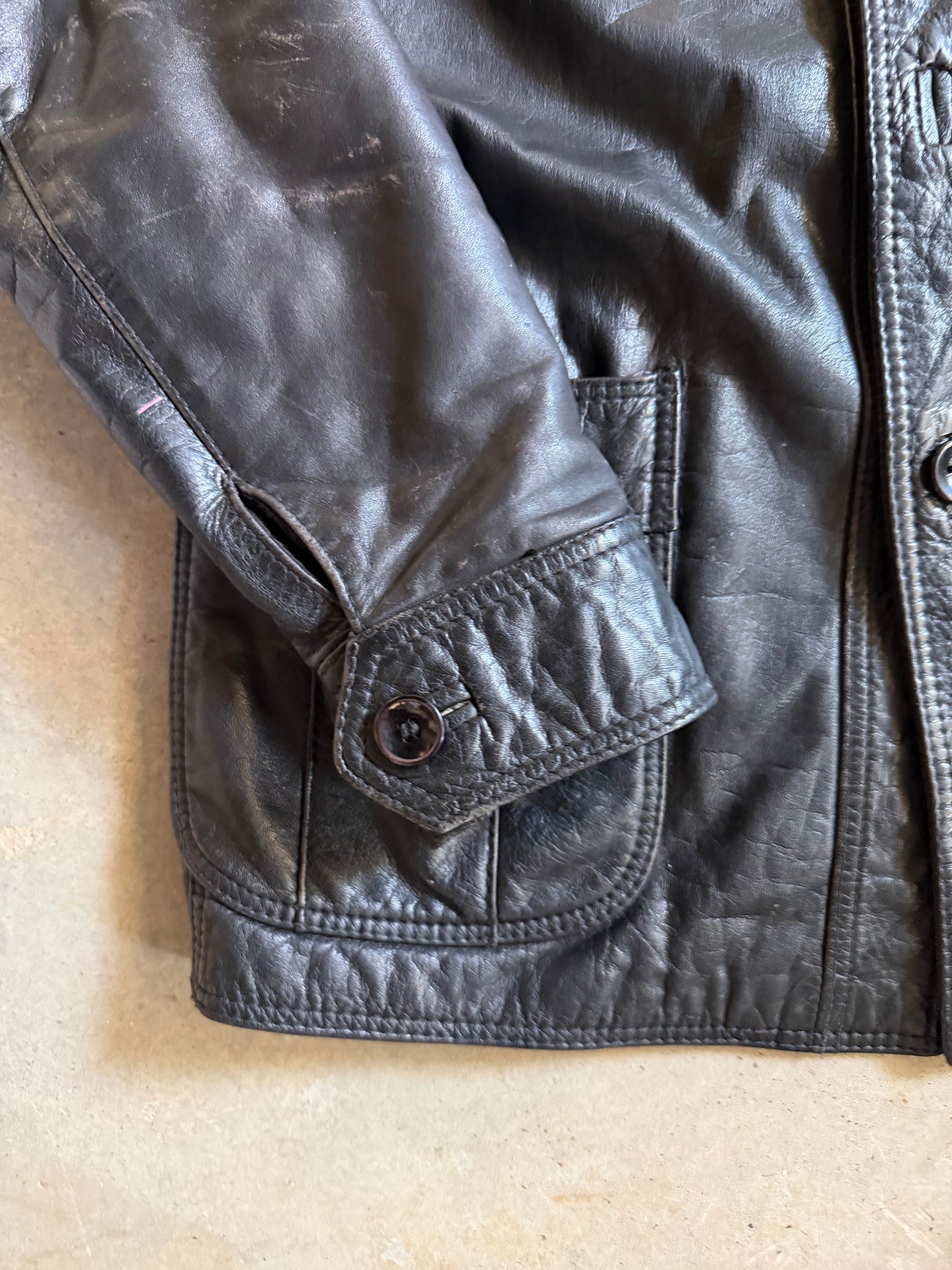 VTG Black Leather Jacket Sz S