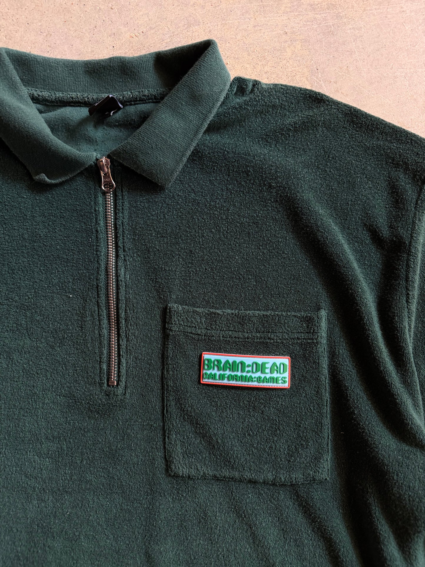 Brain Dead Green Quarter Zip Terrycloth Polo Sz L