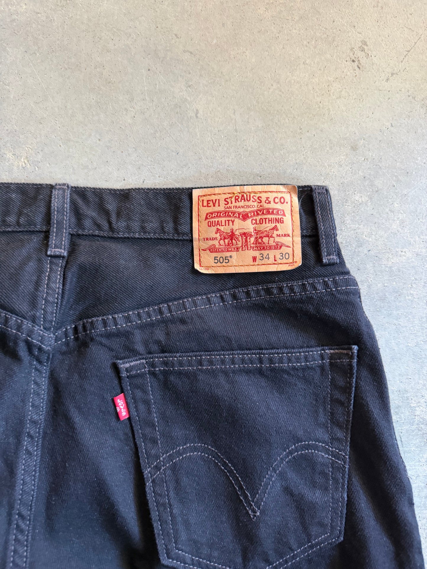 Levis 505 Black Denim Jeans Sz 34x30