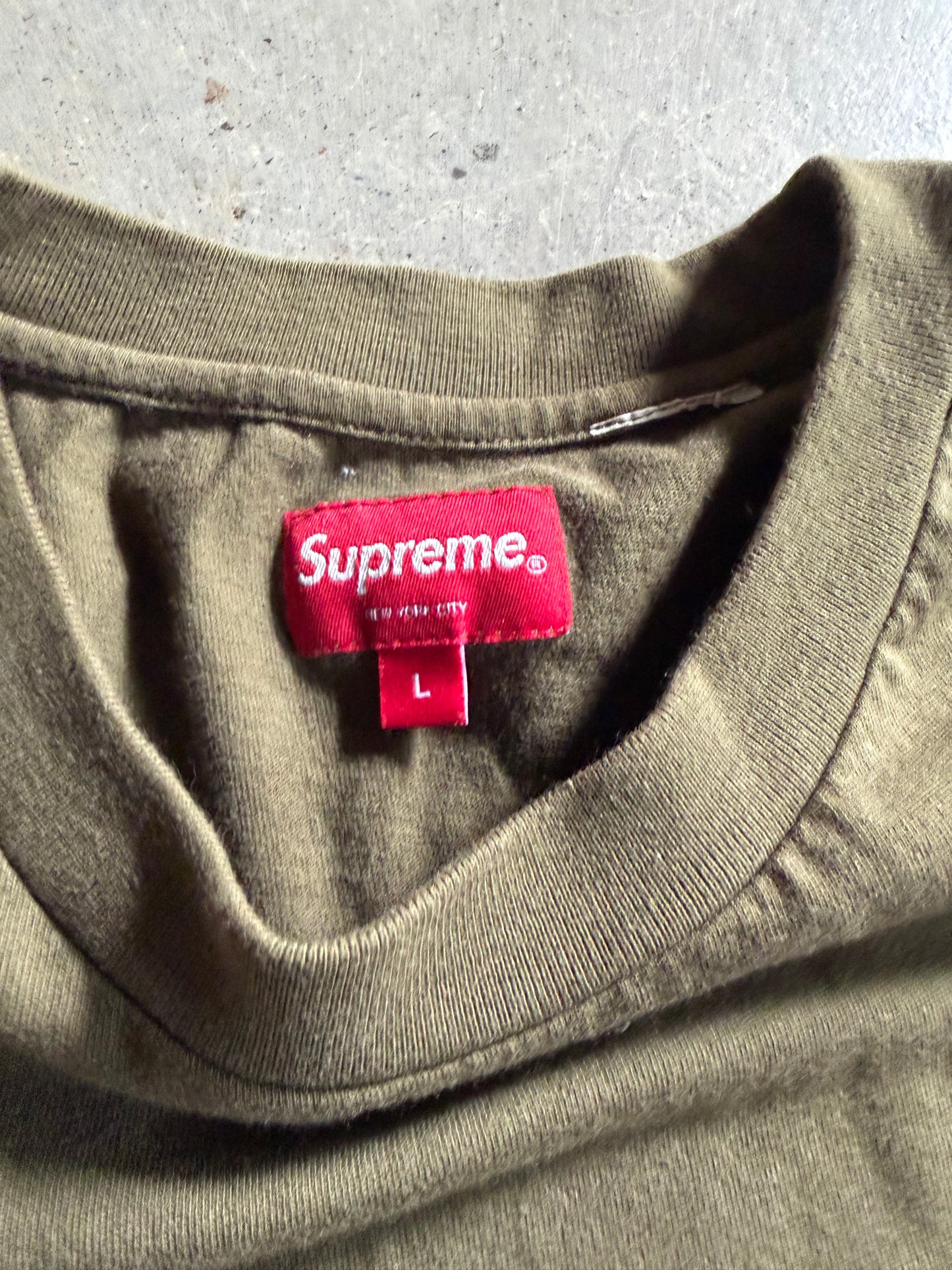 Supreme Shadow Script S/S Dark Olive Tee Sz L