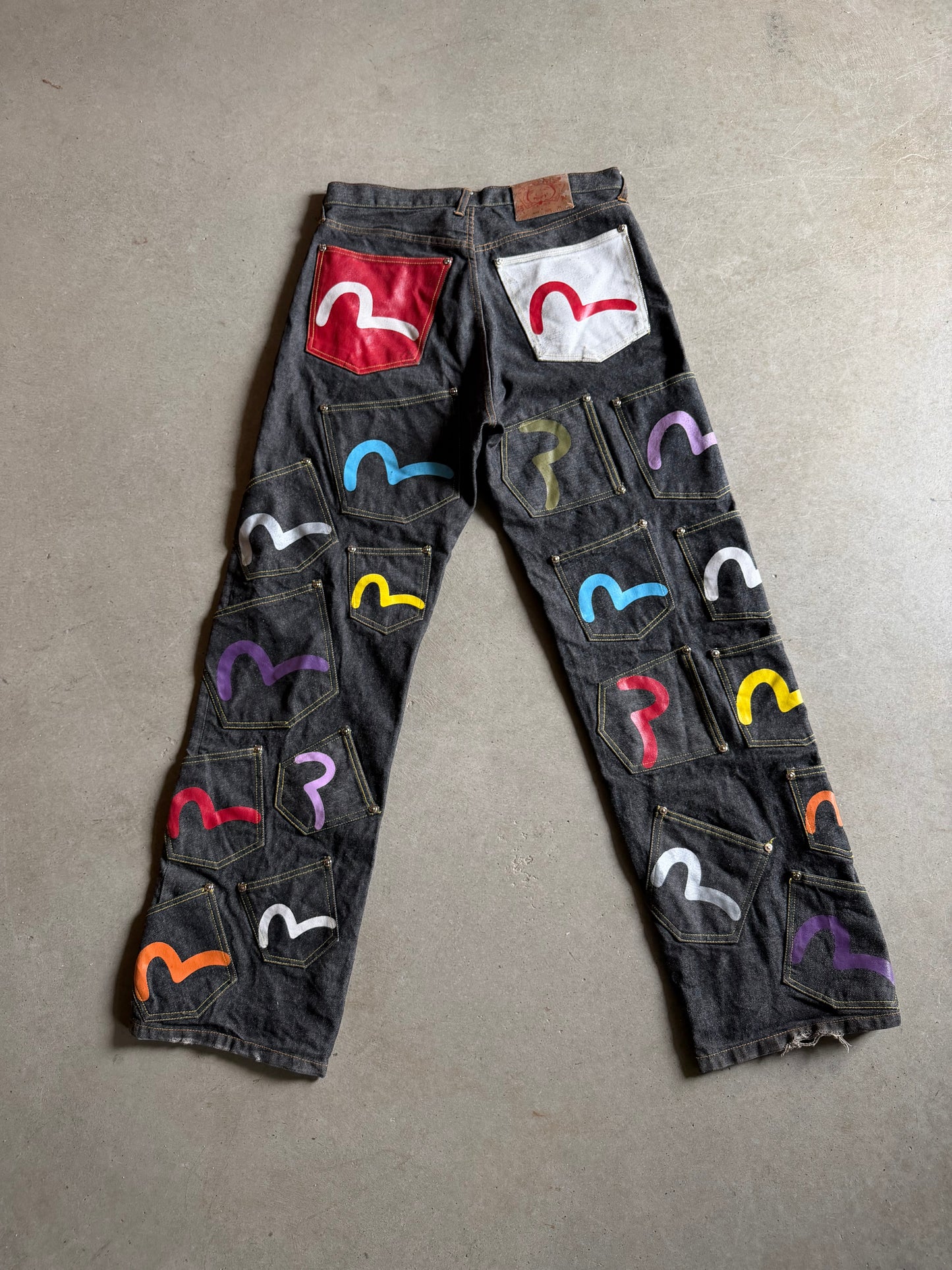 VTG Evisu Multi Pocket Black Jeans Sz 34x34