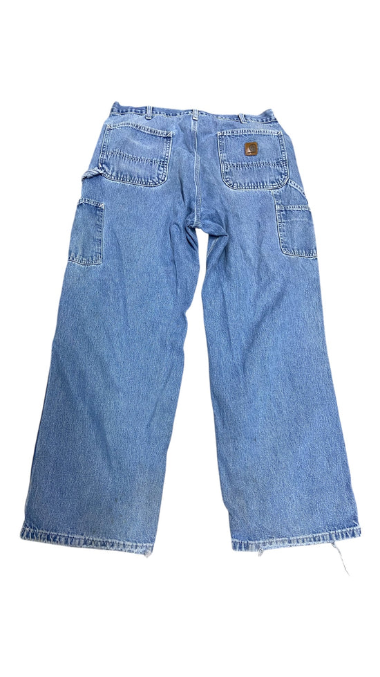 VTG Carhartt Blue Denim Carpenter Jeans Sz 36x29