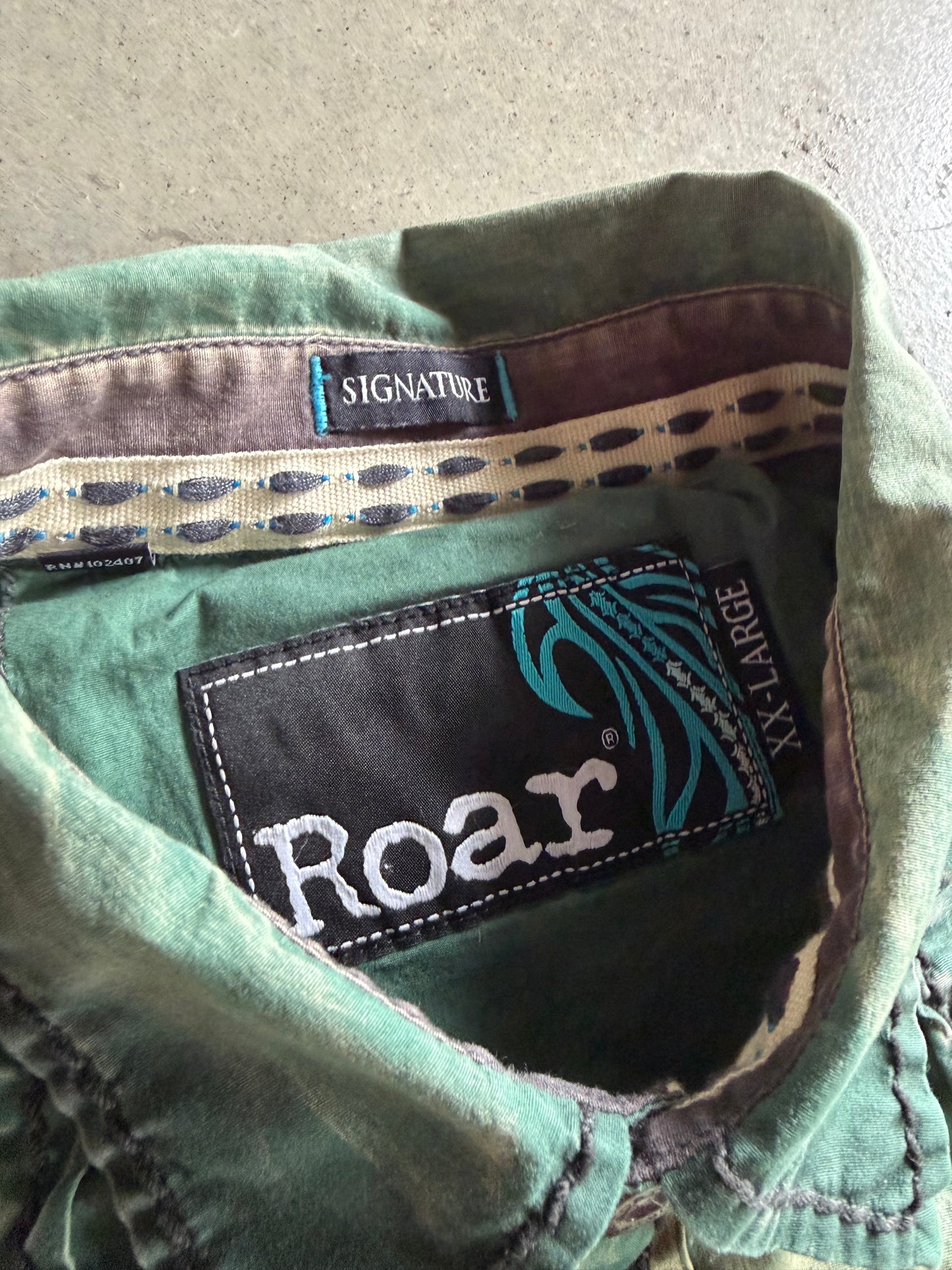 Y2K Roar Green Button Down Shirt Sz 2XL