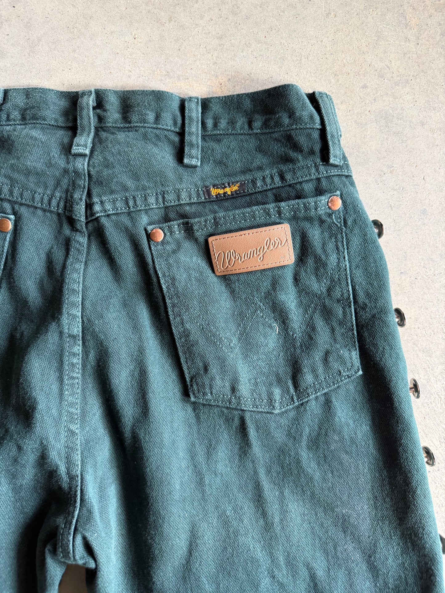 VTG Wrangler Green Custom Button Pants Sz 32x32