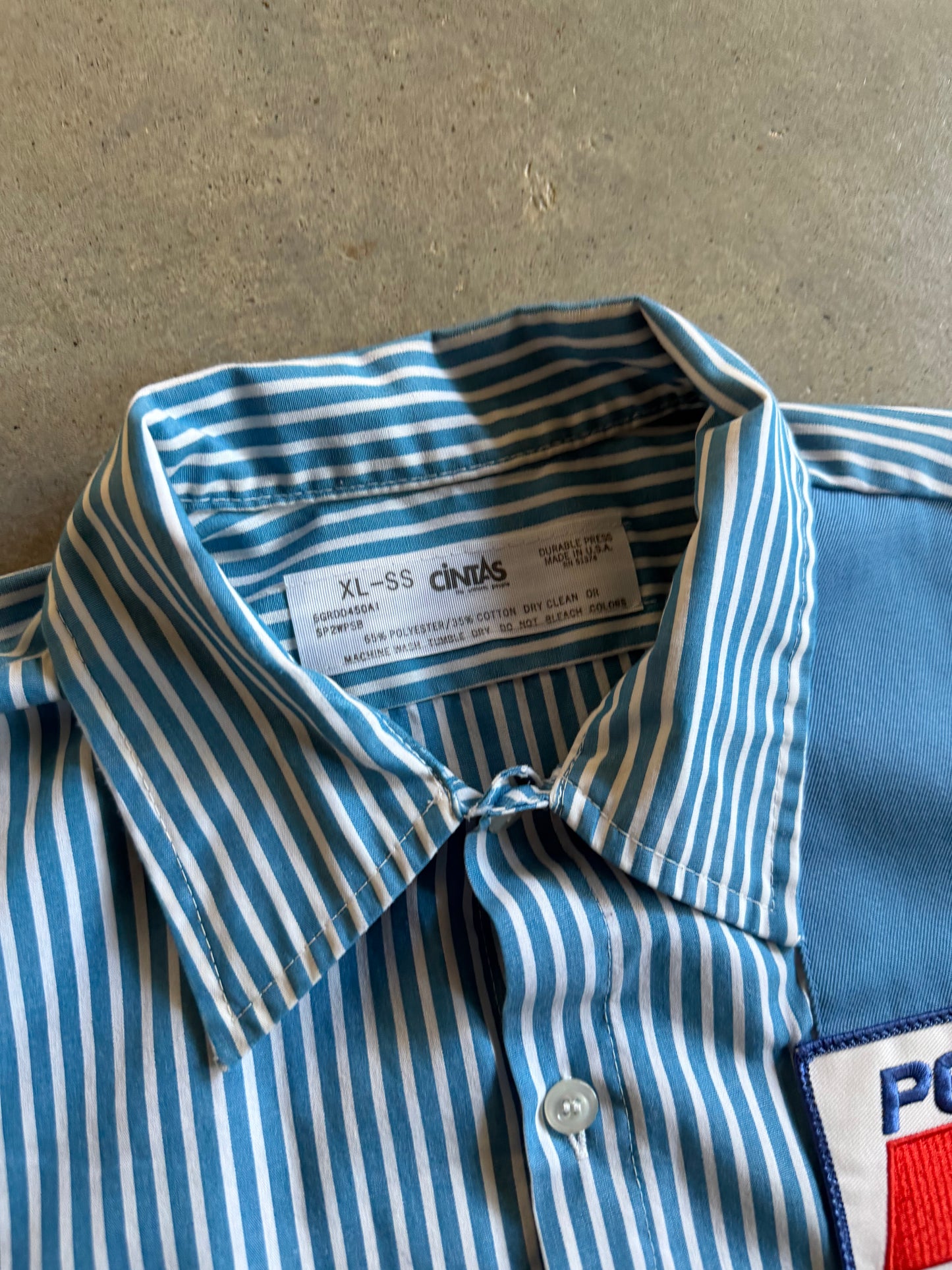 VTG Pepsi Blue Pinstripe Button Up Shirt Sz XL