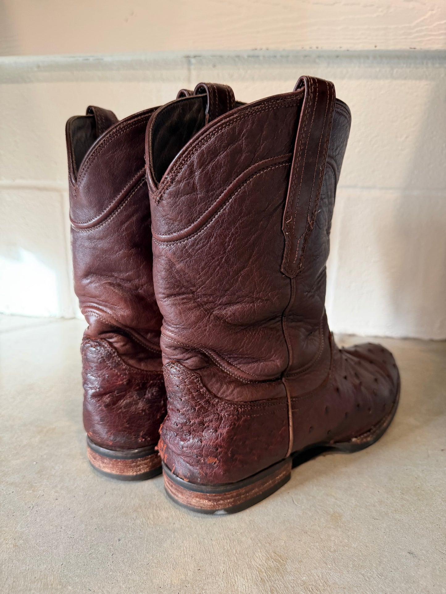 Tecovas Men's Exotic Ostrich Cowboy Boot, Size 10.5D, Mahogany