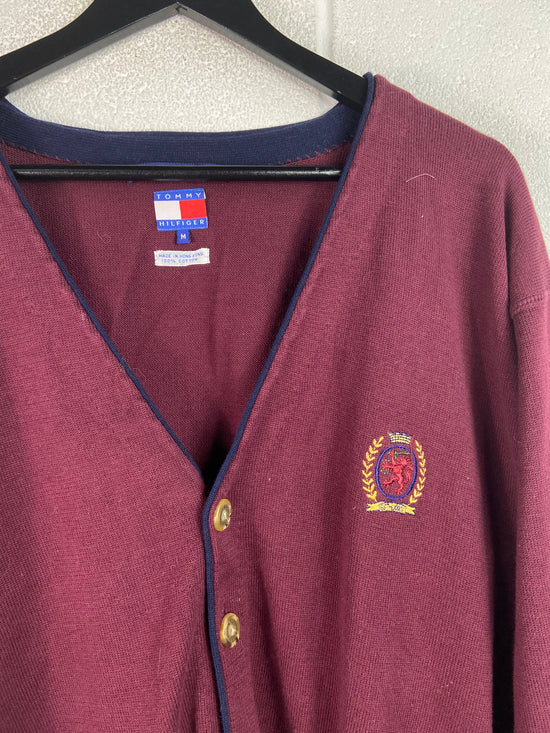 VTG Tommy Hilfiger Crest Maroon Cardigan Sz M