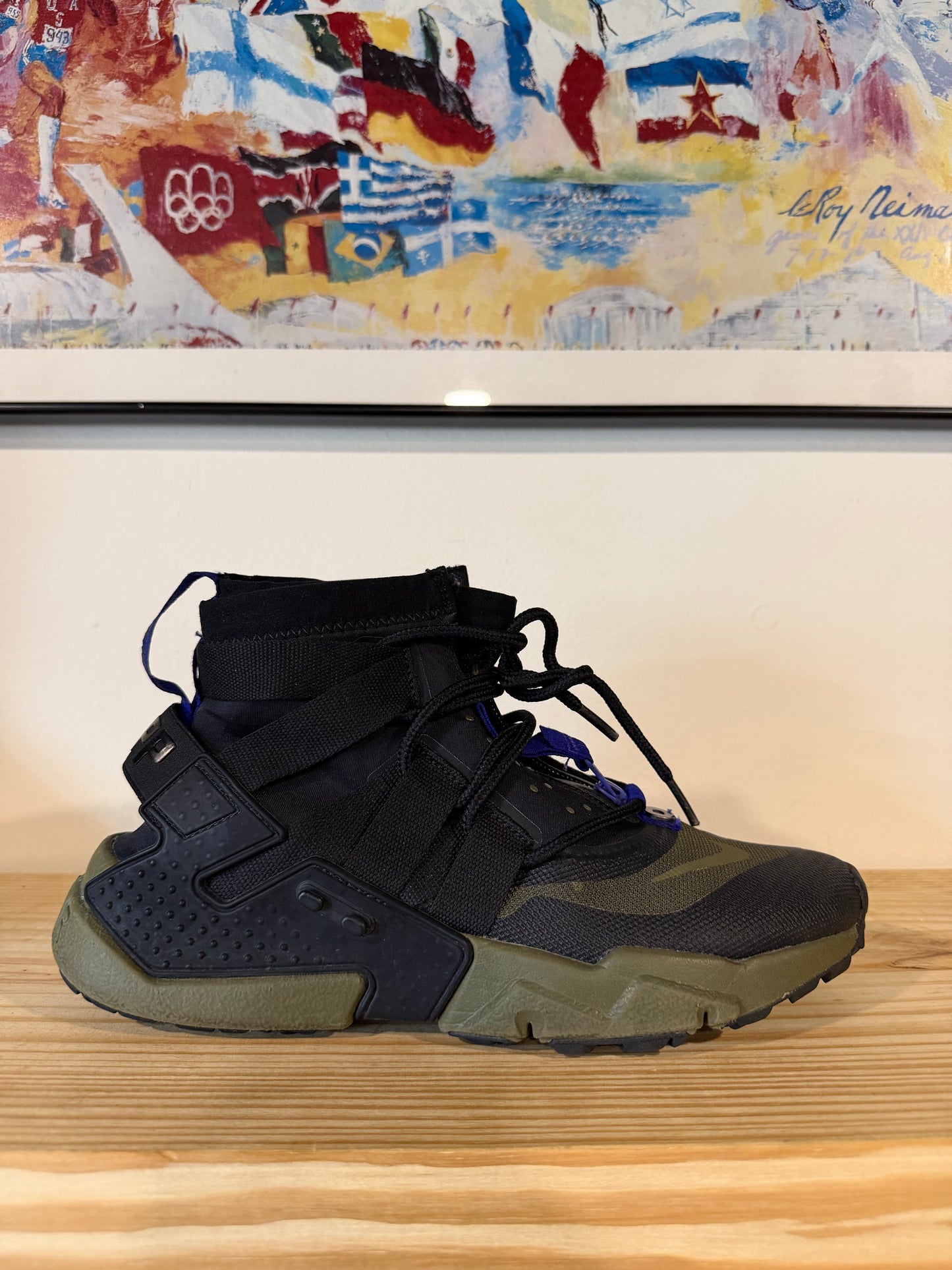 Preowned Nike Air Huarache Gripp Black Olive Canvas Sz 8M/9.5W
