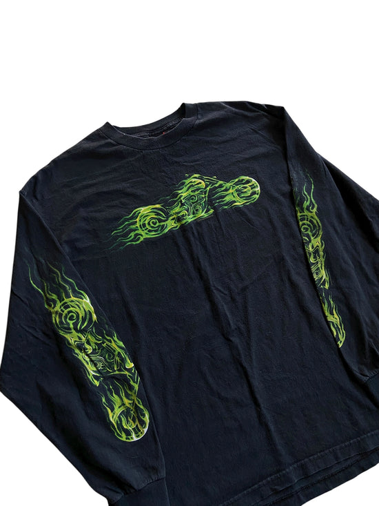 VTG Harley Good Sport Green Flame LS Tee Sz L/XL