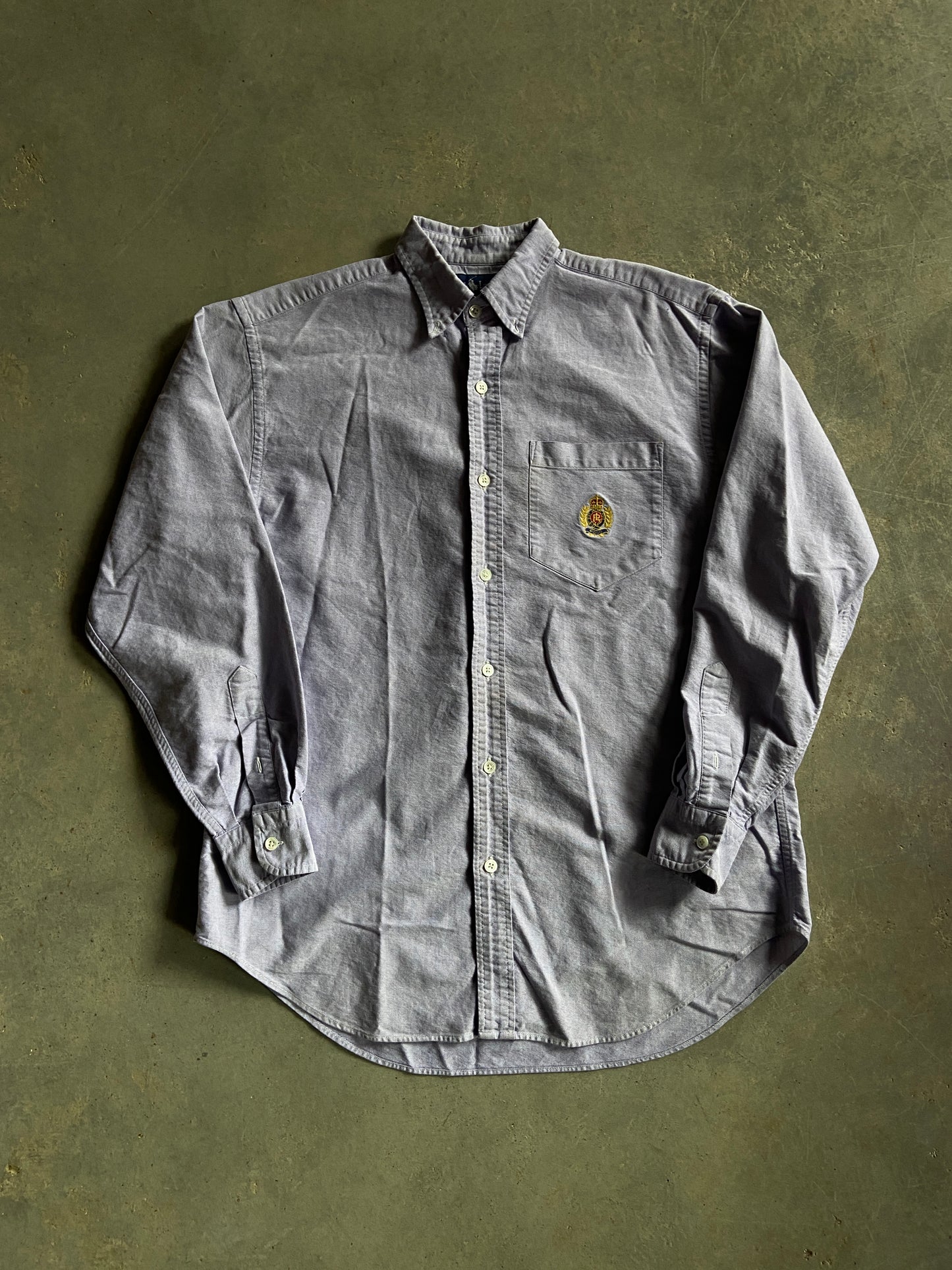 VTG Polo Ralph Lauren Blue Crest Button Up Shirt Sz M/L