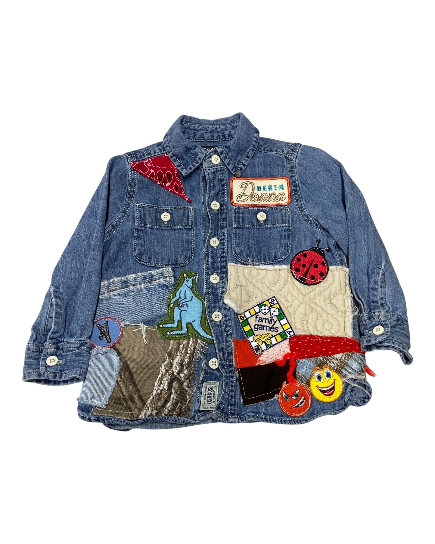 Toddler Denim Donna Hand Reworked Patchwork Jacket Sz 2T