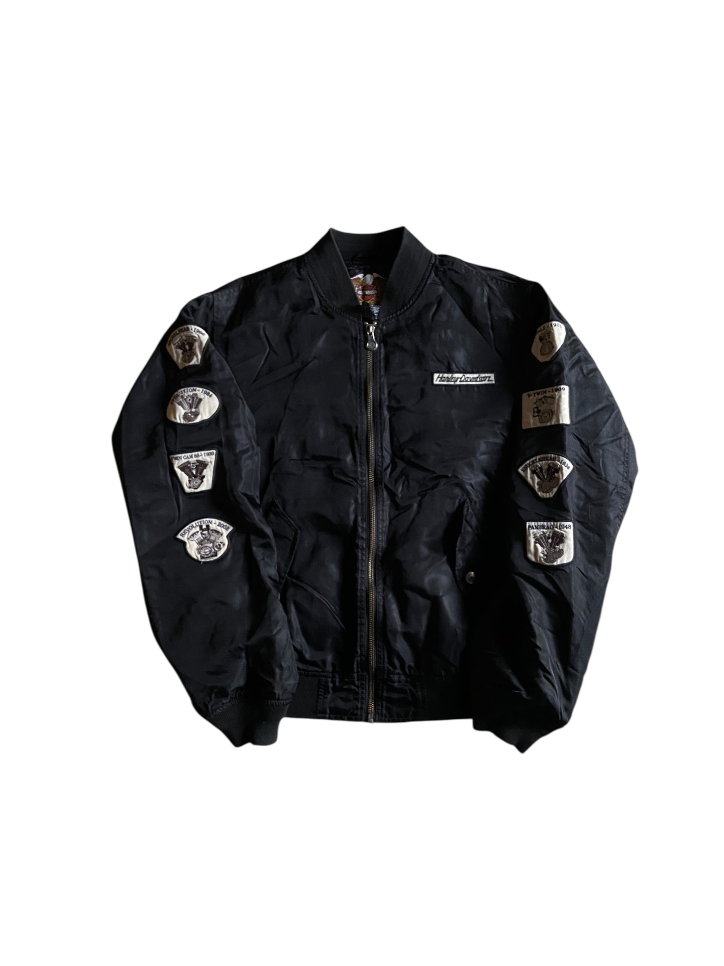 Y2K Harley Davidson Patch Bomber Jacket Sz L