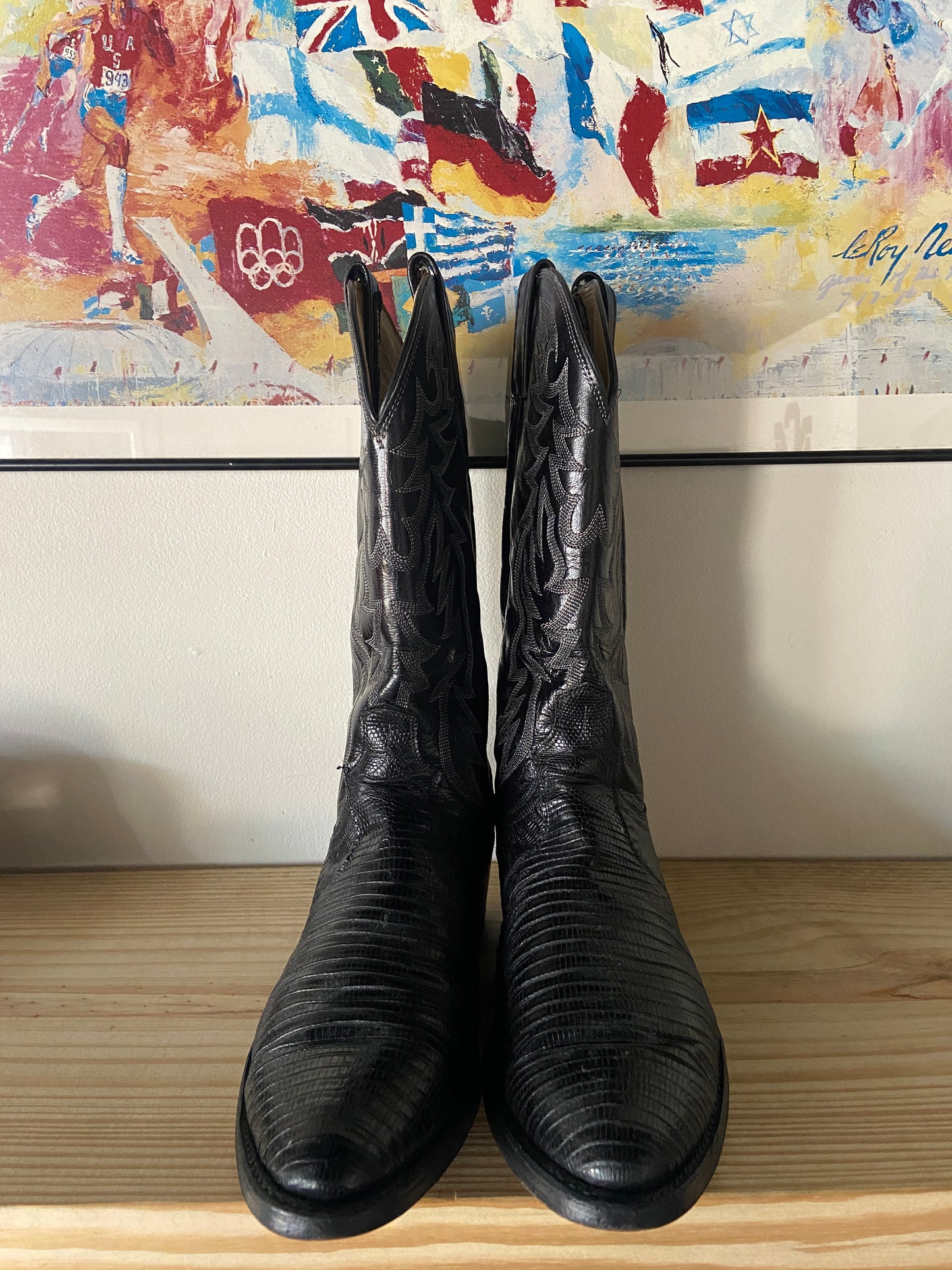 Preowned Dan Post Western Boot Black Leather Men's 10.5D Made In USA