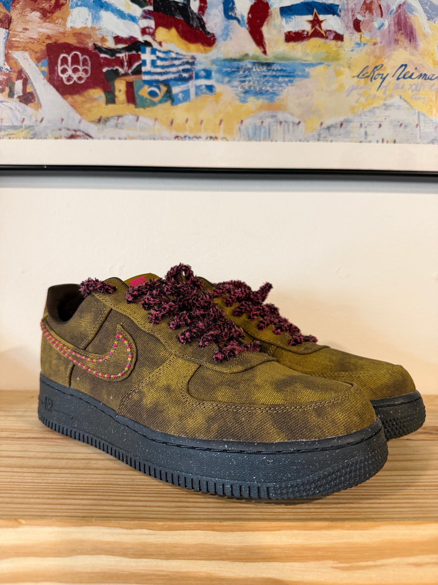 Preowned Nike Air Force 1 Low '07 QS Boucle Desert Moss Fierce Pink Sz 10.5M/12W