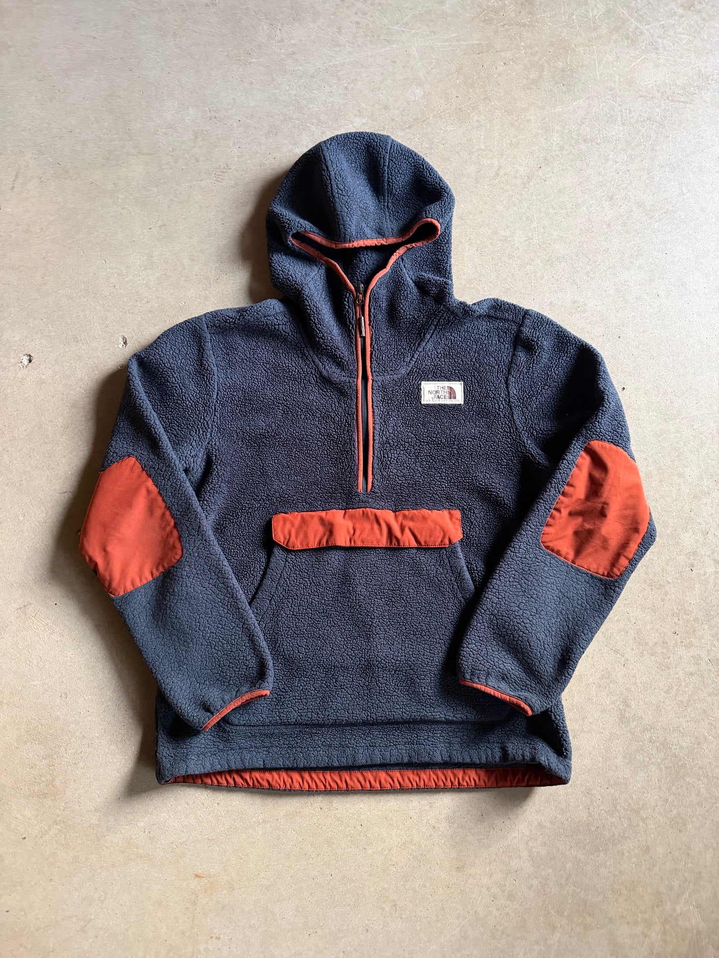 North Face Hooded Quarter Half Zip Heavy Fleece Jacket Sz L