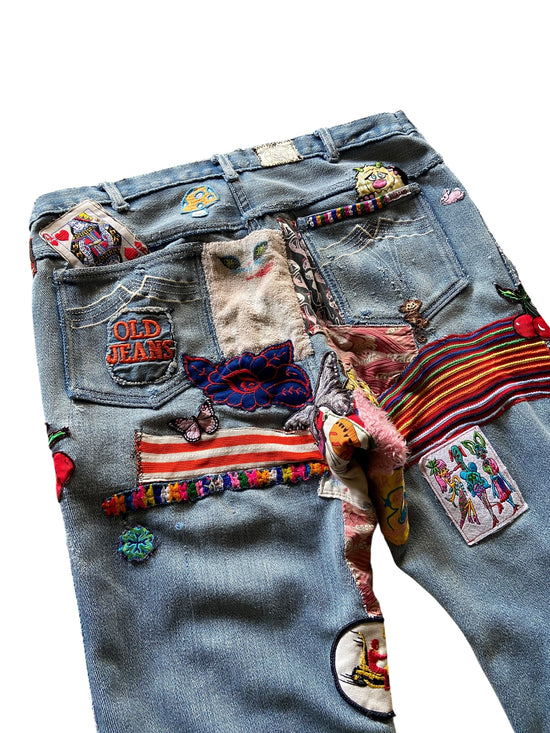 Reworked Hippie Patchwork Denim Flares Sz 30x28