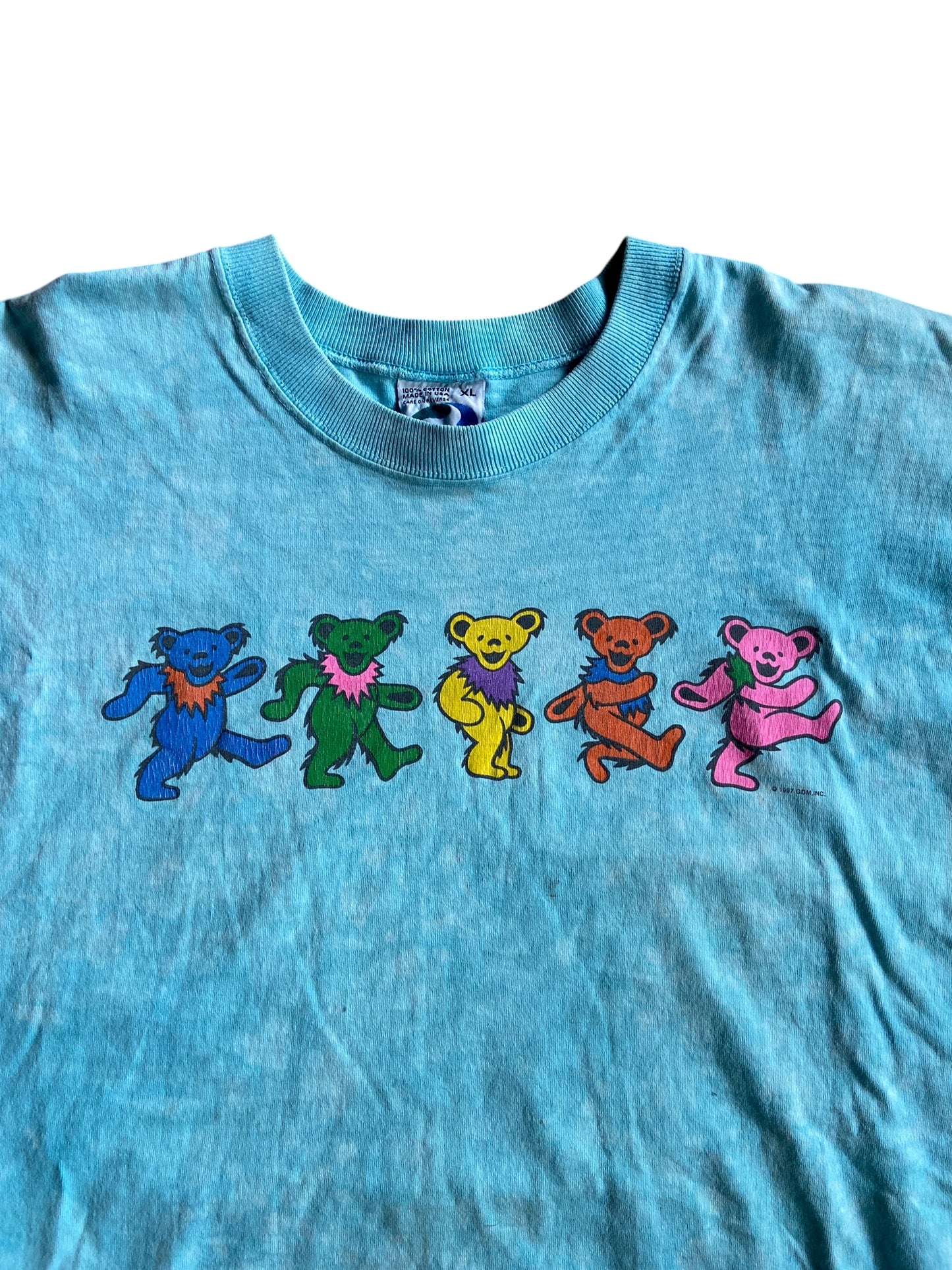 VTG Grateful Dead Bear Tye Dye Liquid Blue 1997 Tee Sz XL