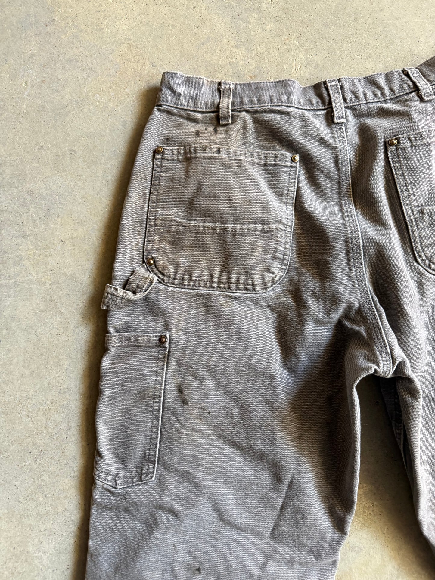 VTG Carhartt Thrashed Gray Double Knee Pants Sz 34x32