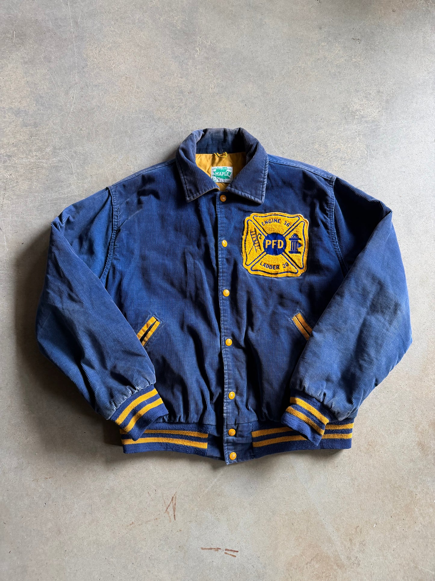 VTG Fireman PFD Engine 36 Blue/Yellow Corduroy Jacket Sz L