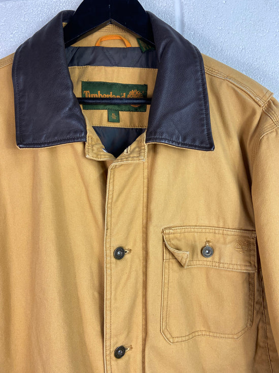 Y2K Timberland Tan Leather Collar Chore Jacket Sz XL