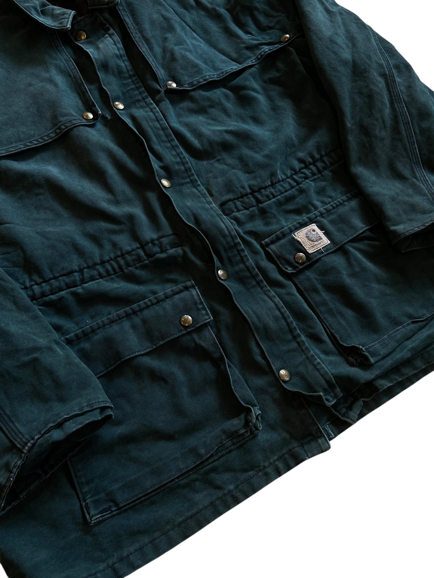 VTG Carhartt Forest Green Long Jacket Sz 2XL
