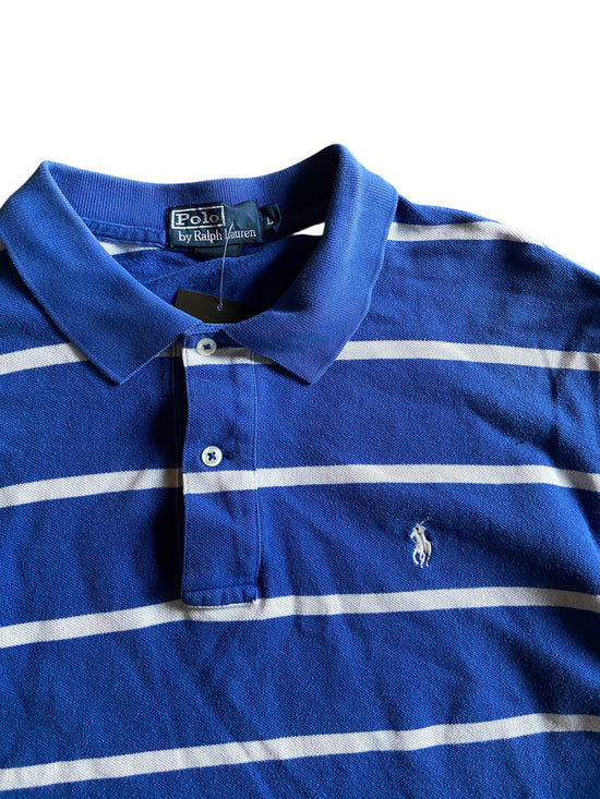 Y2K Polo Ralph Lauren Blue/White Striped Polo Sz L