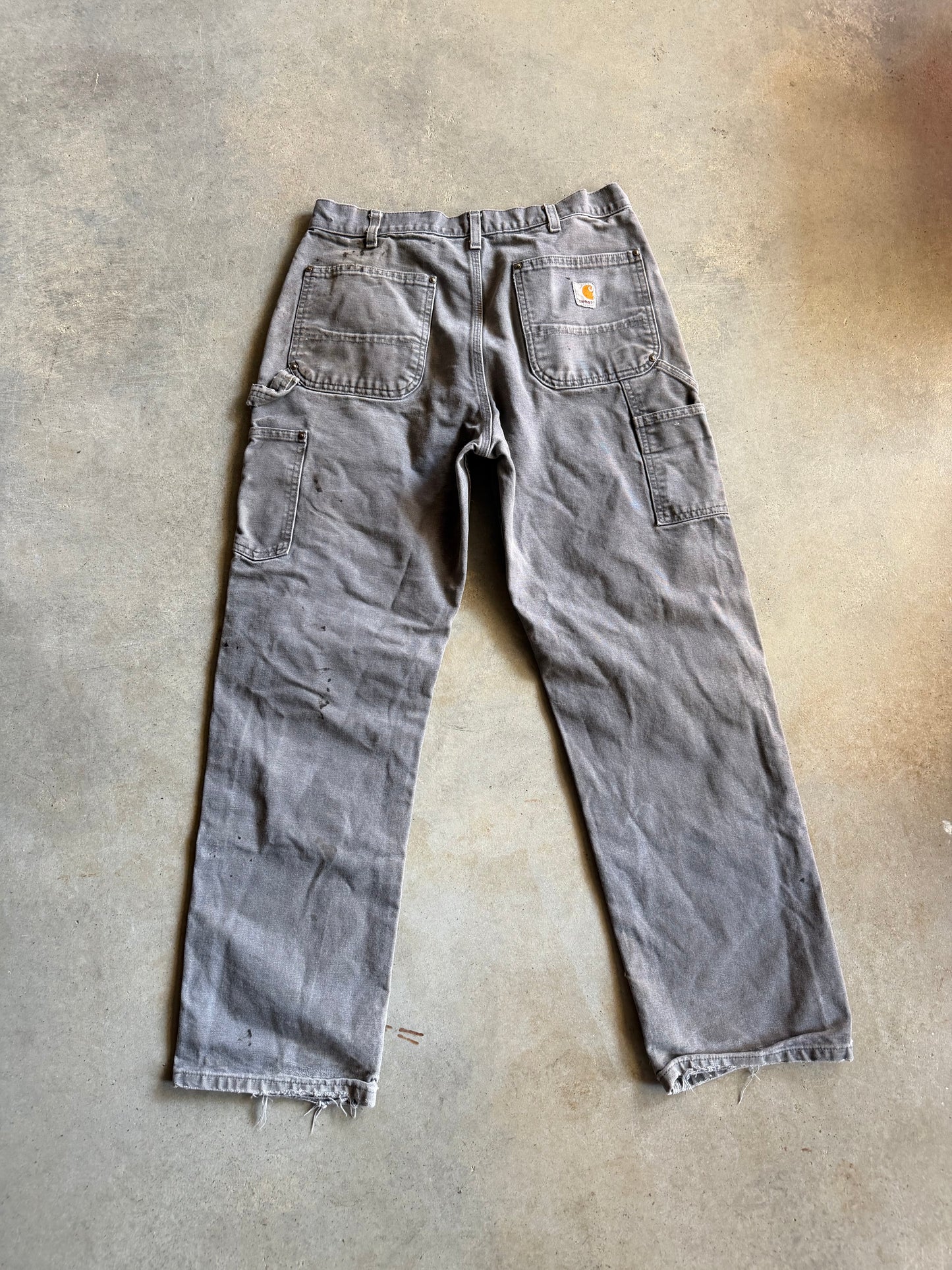 VTG Carhartt Thrashed Gray Double Knee Pants Sz 34x32