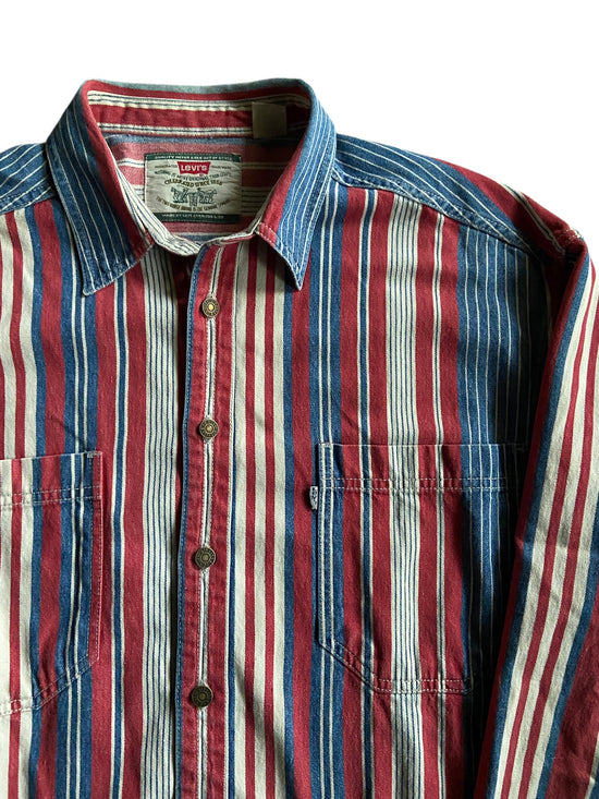 VTG Levi Blue/Red Button Up Shirt Sz L/XL