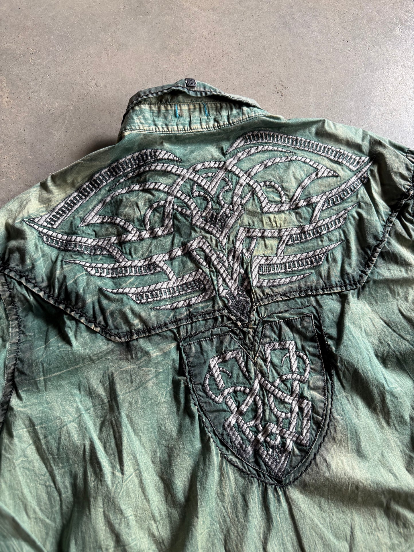 Y2K Roar Green Button Down Shirt Sz 2XL