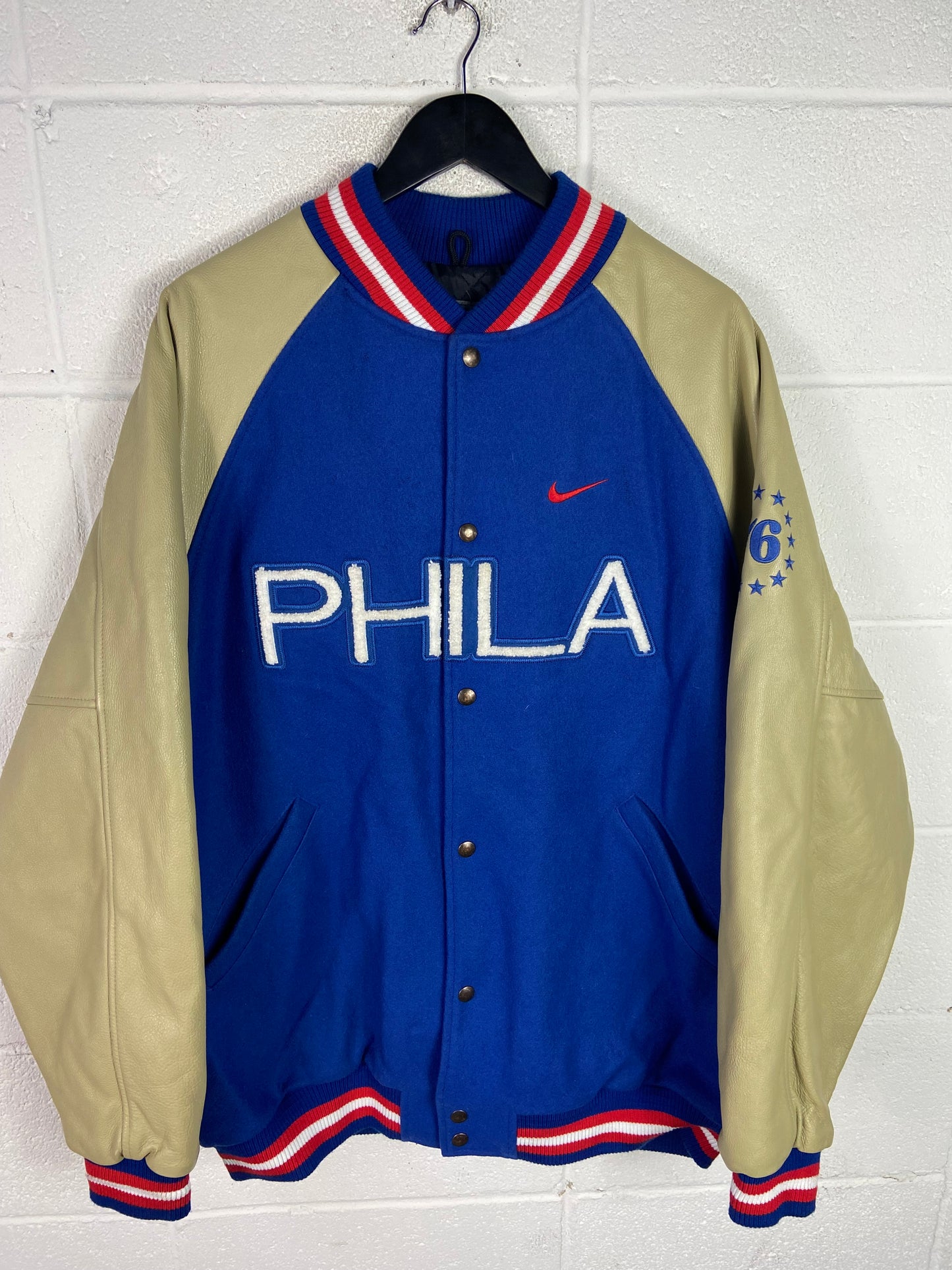 VTG Philadelphia 76ers Nike Varsity Jacket Sz XL