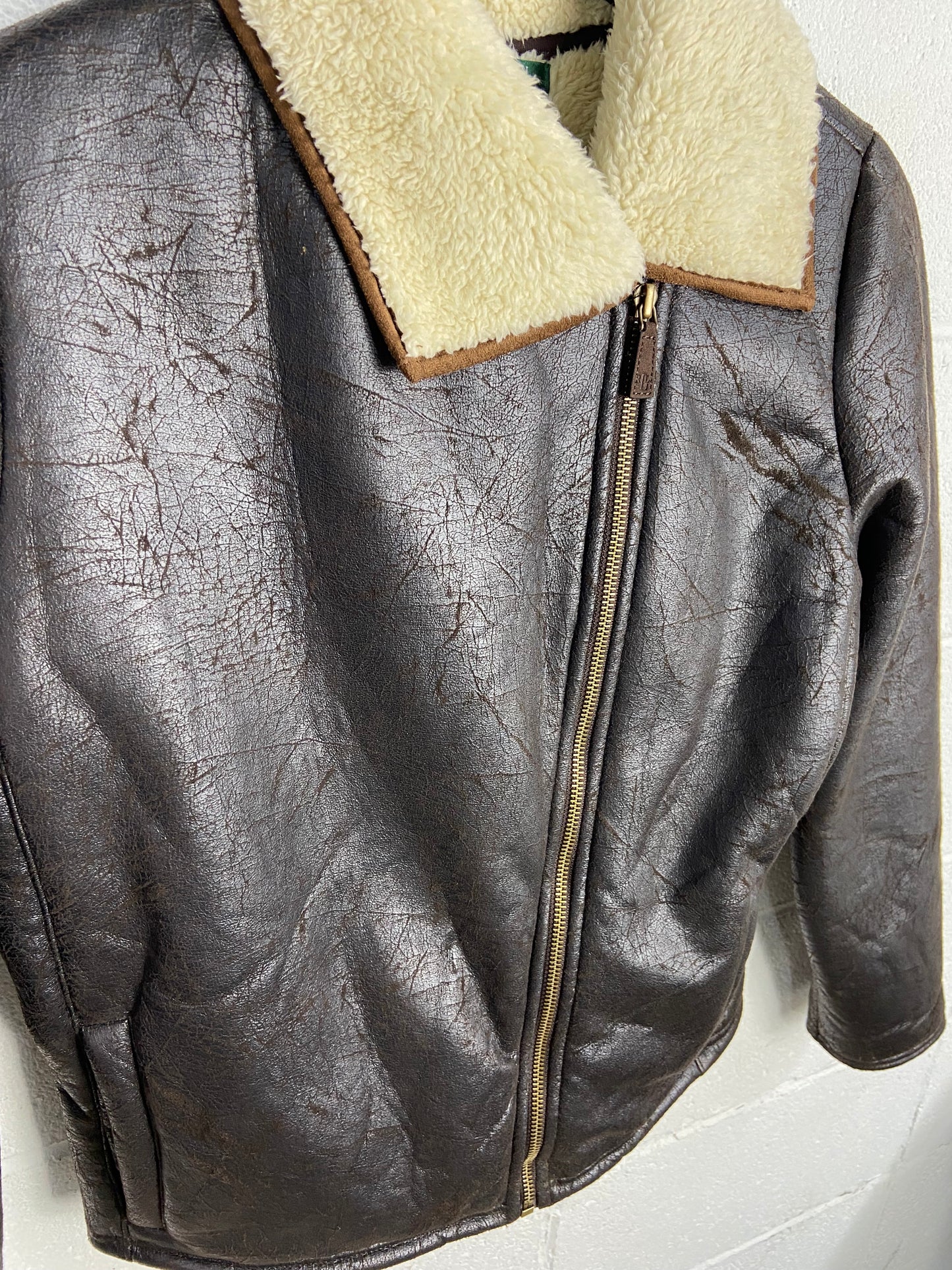 Lauren Ralph Lauren Cracked Leather Sherpa Jacket Sz Wmns Med