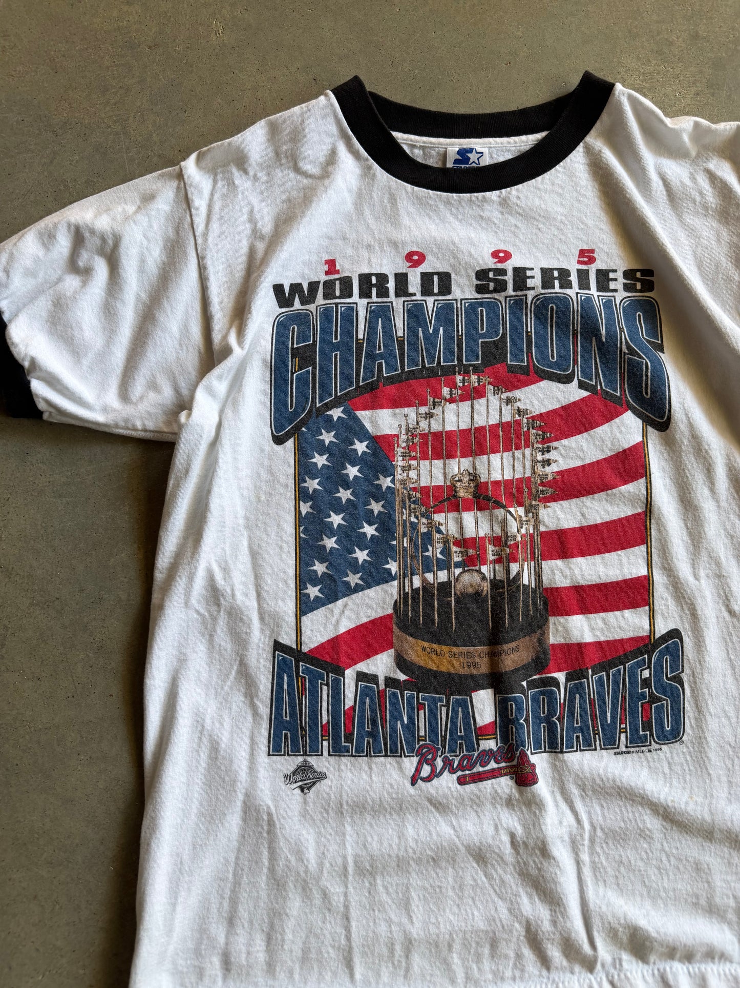 VTG Atlanta Braves 1995 Champions Ringer Tee Sz M/L
