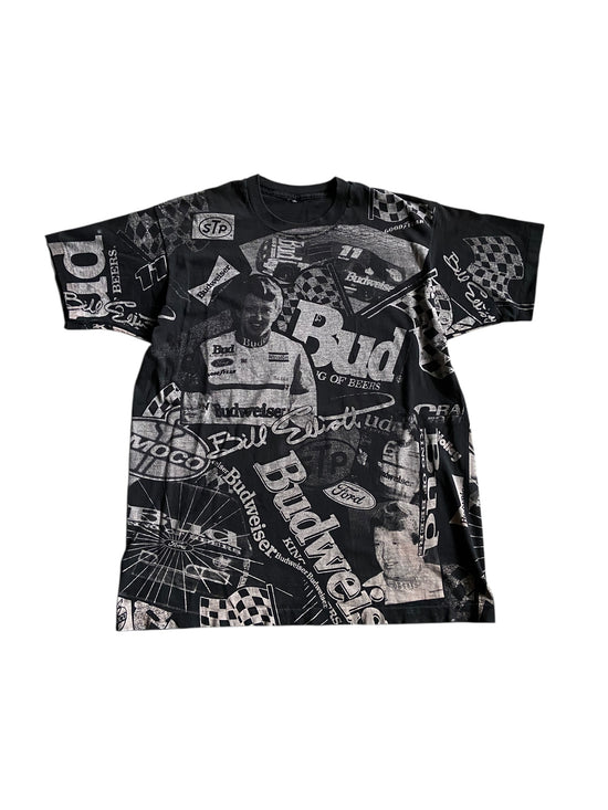 VTG Budweiser Bill Elliot All Over Print Tee Sz XL