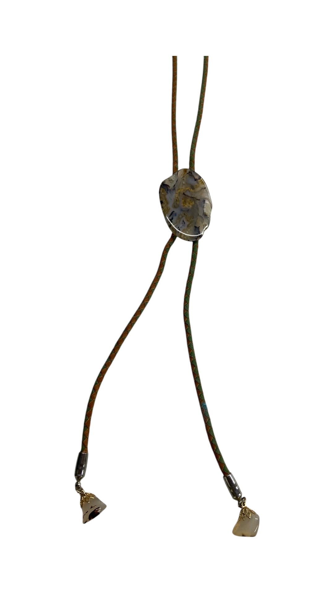 VTG Agate Stone Green Rope Bolo Tie