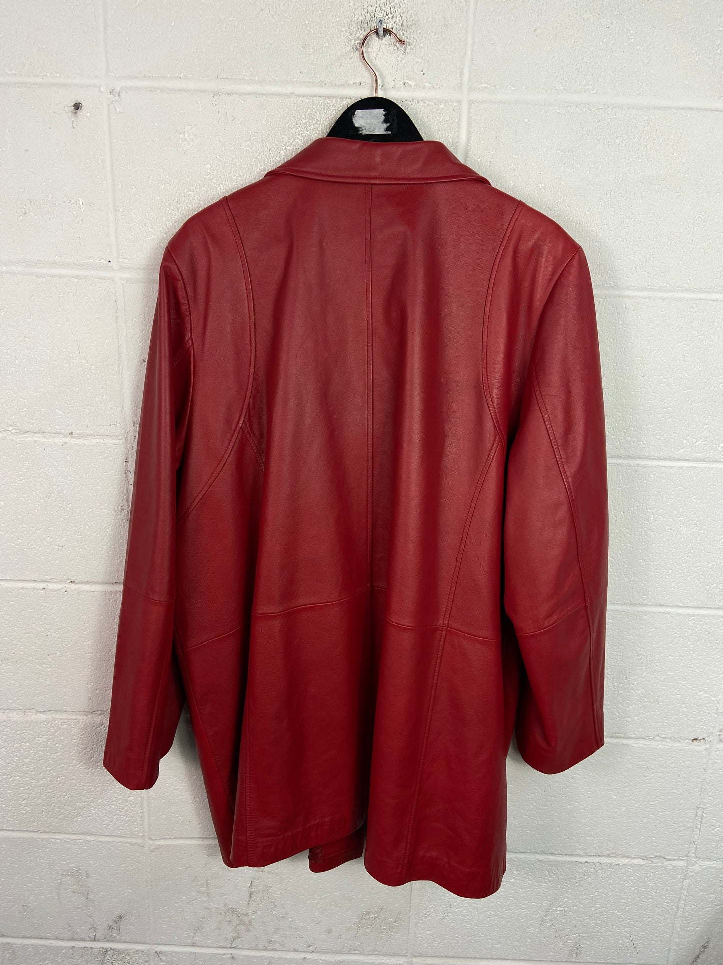 VTG Avenue Red Leather Trench Coat Sz XL