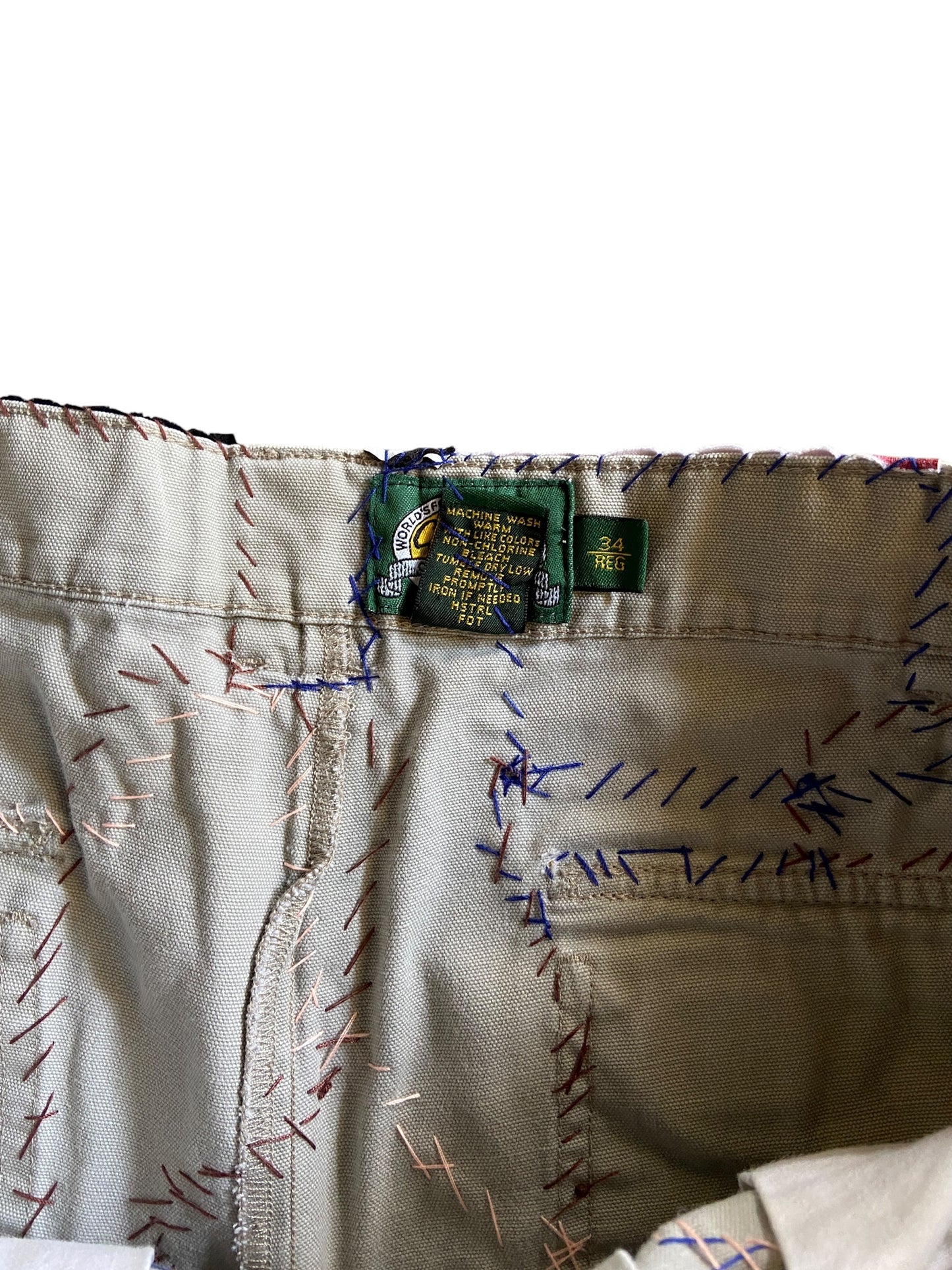 Reworked Dead Threads Khaki Hand Stitched Cargo Pants Sz 34x32