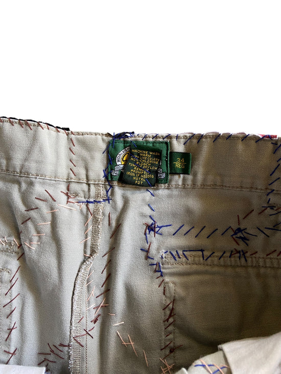 Reworked Dead Threads Khaki Hand Stitched Cargo Pants Sz 34x32