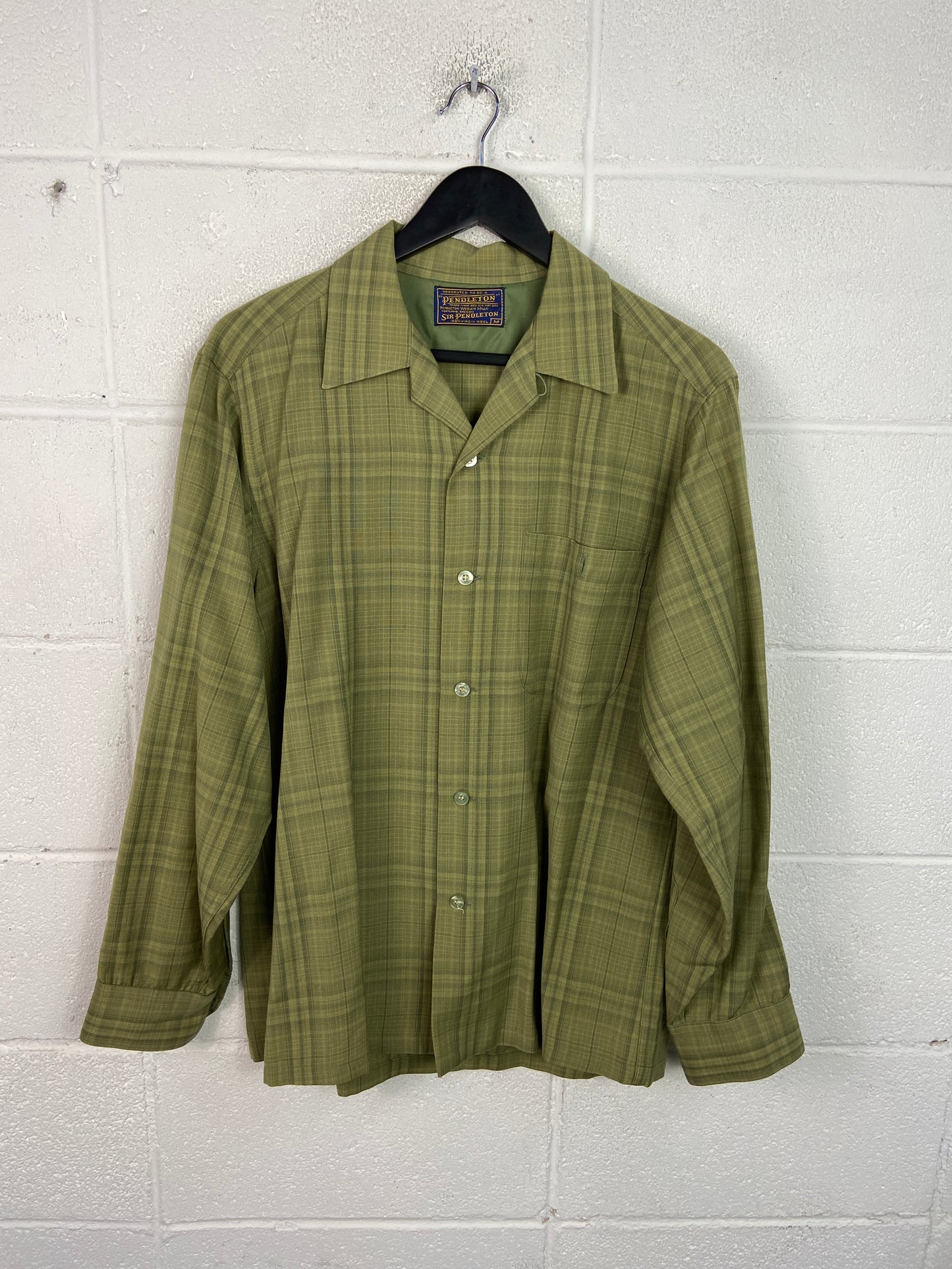 VTG Pendleton Green Plaid Button Up L/S Shirt Sz L