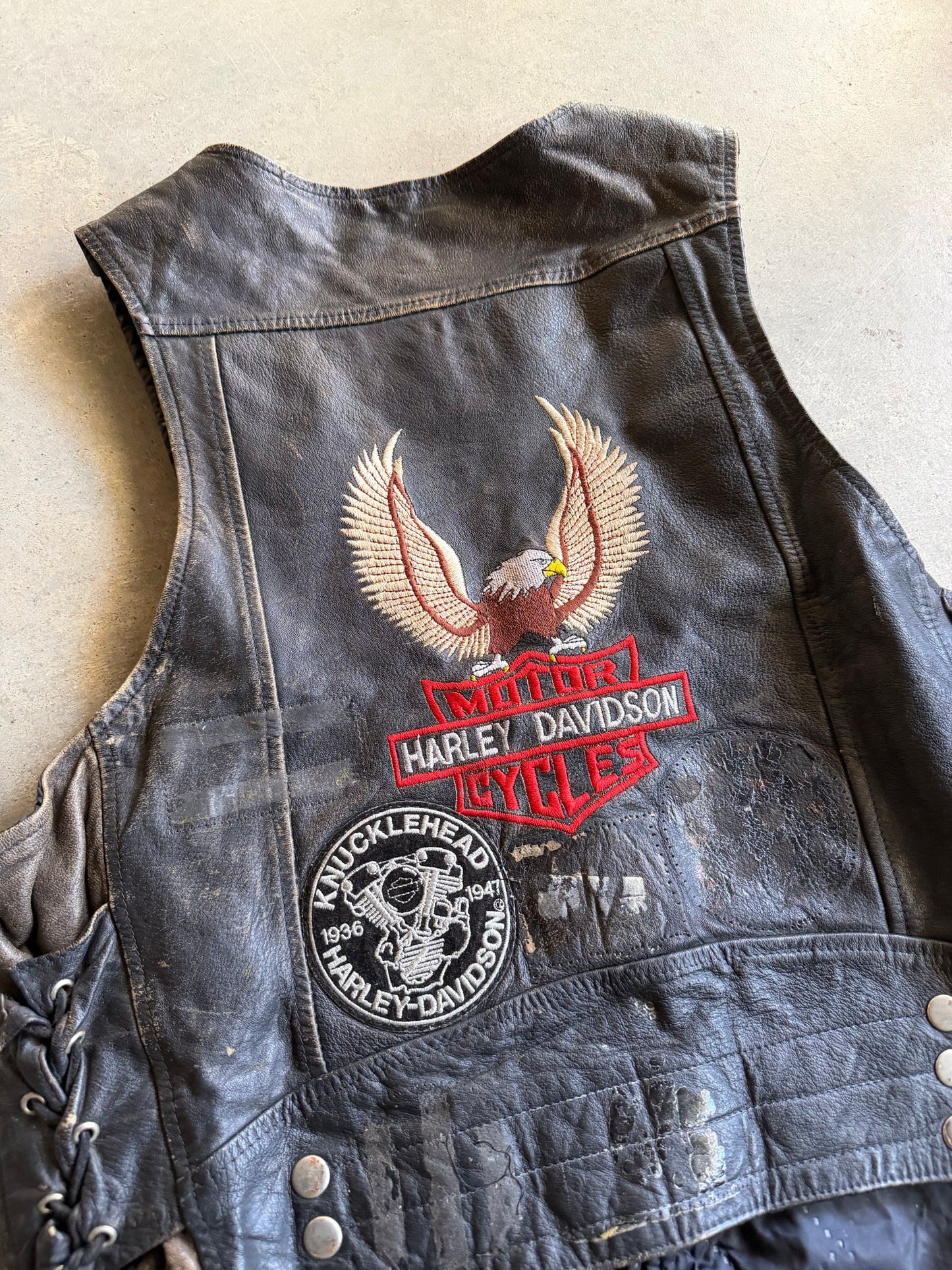 VTG Harley Davidson Patch Leather Vest Sz M