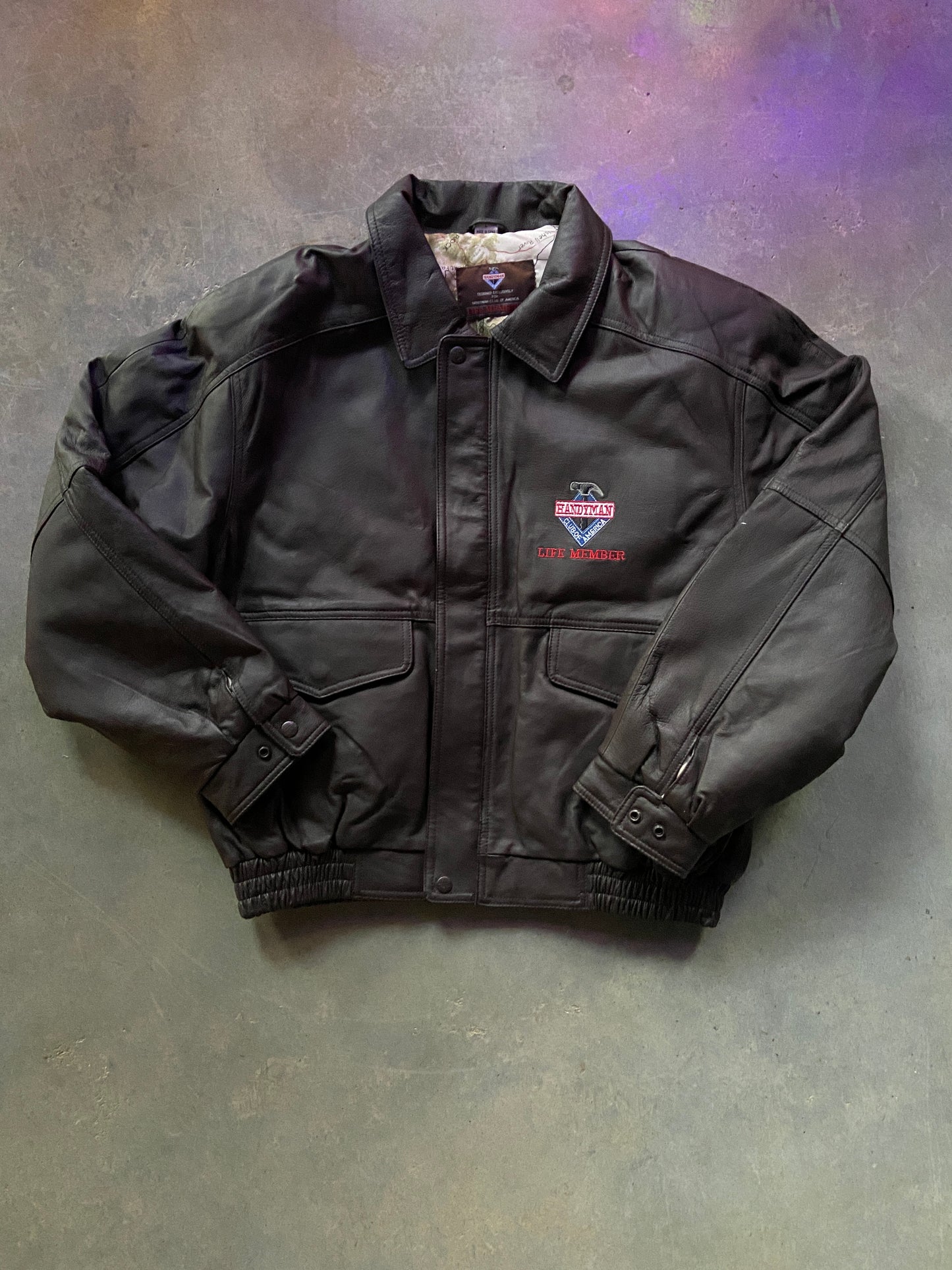 VTG Handyman Club of America Leather Bomber Jacket Sz L