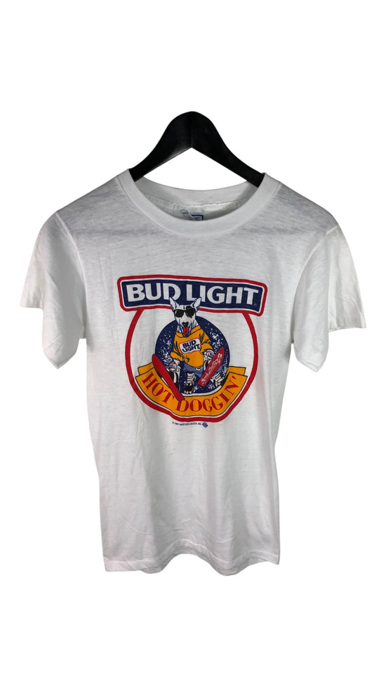 VTG 1987 Budlight Hot Doggin Graphic Tee Sz Small