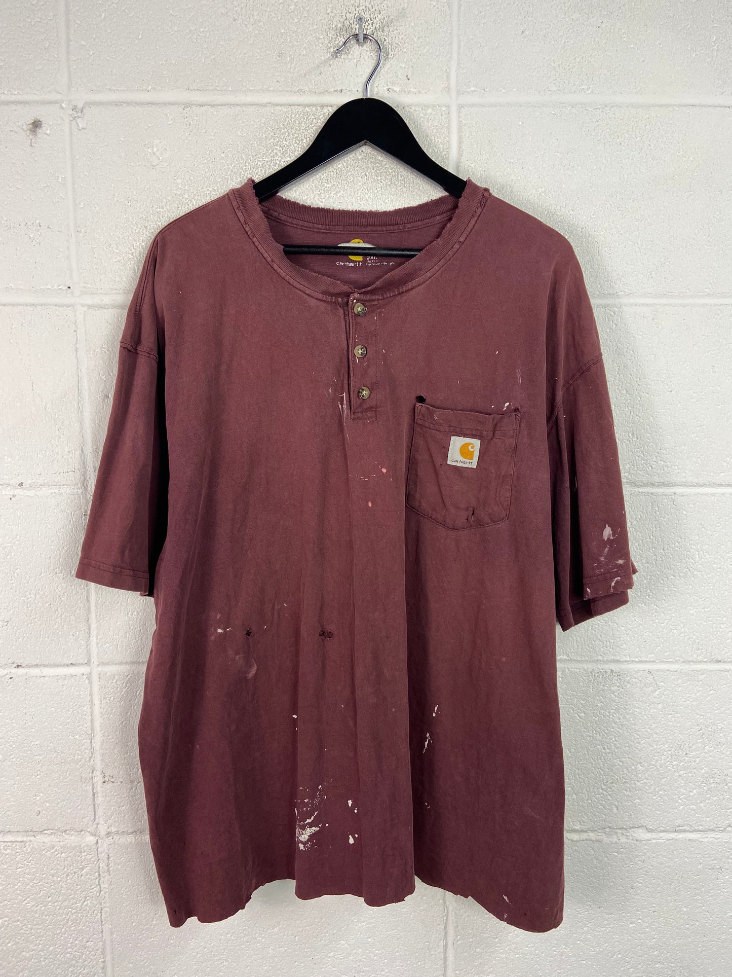 Thrashed Carhartt Maroon Pocket Tee Sz XXL